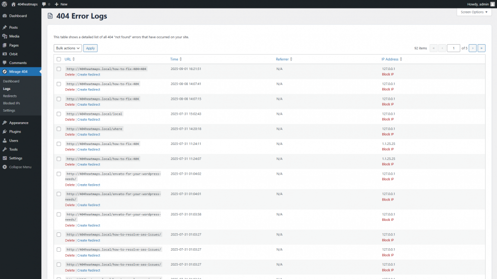 The powerful redirect manager in Mirage 404, the best WordPress plugin for creating 301 and 302 redirects to fix 404 errors.