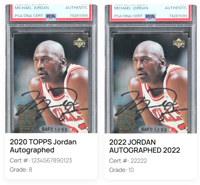 graded-cards-system 2 Admin table view of a graded card inventory with options to manage and delete entries.