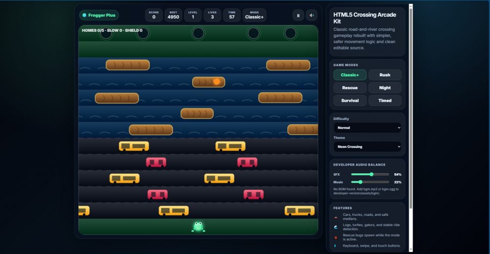 frogger-source-code-html5-canvas-game-kit-night-time