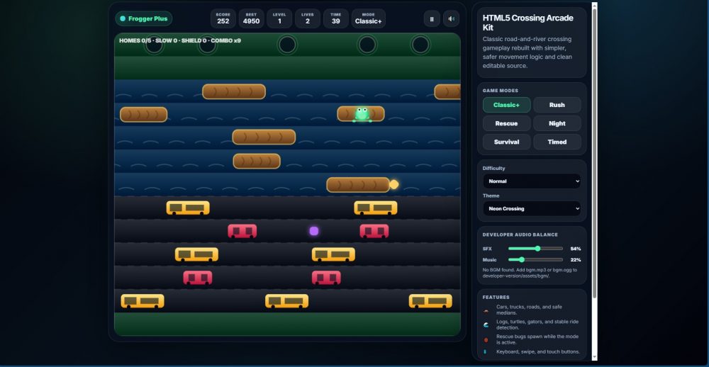 frogger-source-code-html5-canvas-game-kit-night-time