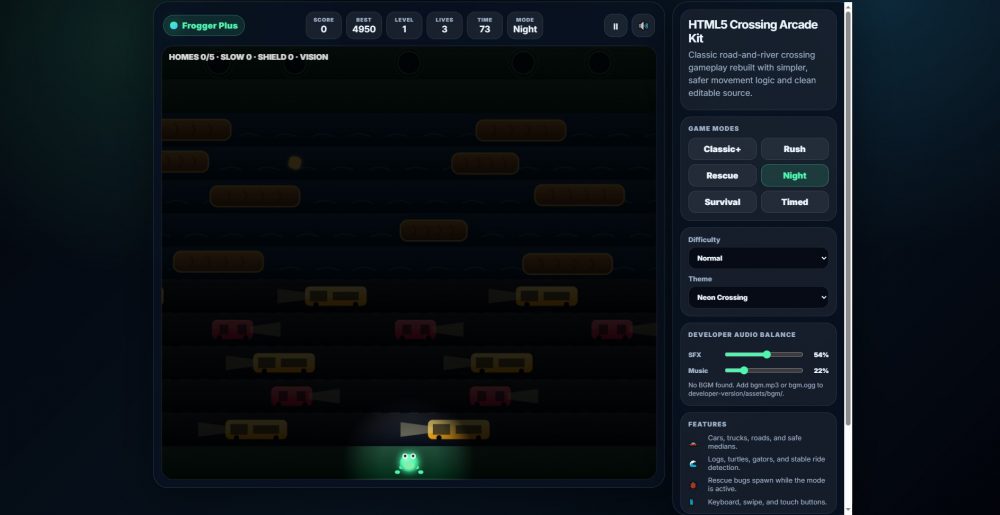 frogger-source-code-html5-canvas-game-kit-night-time