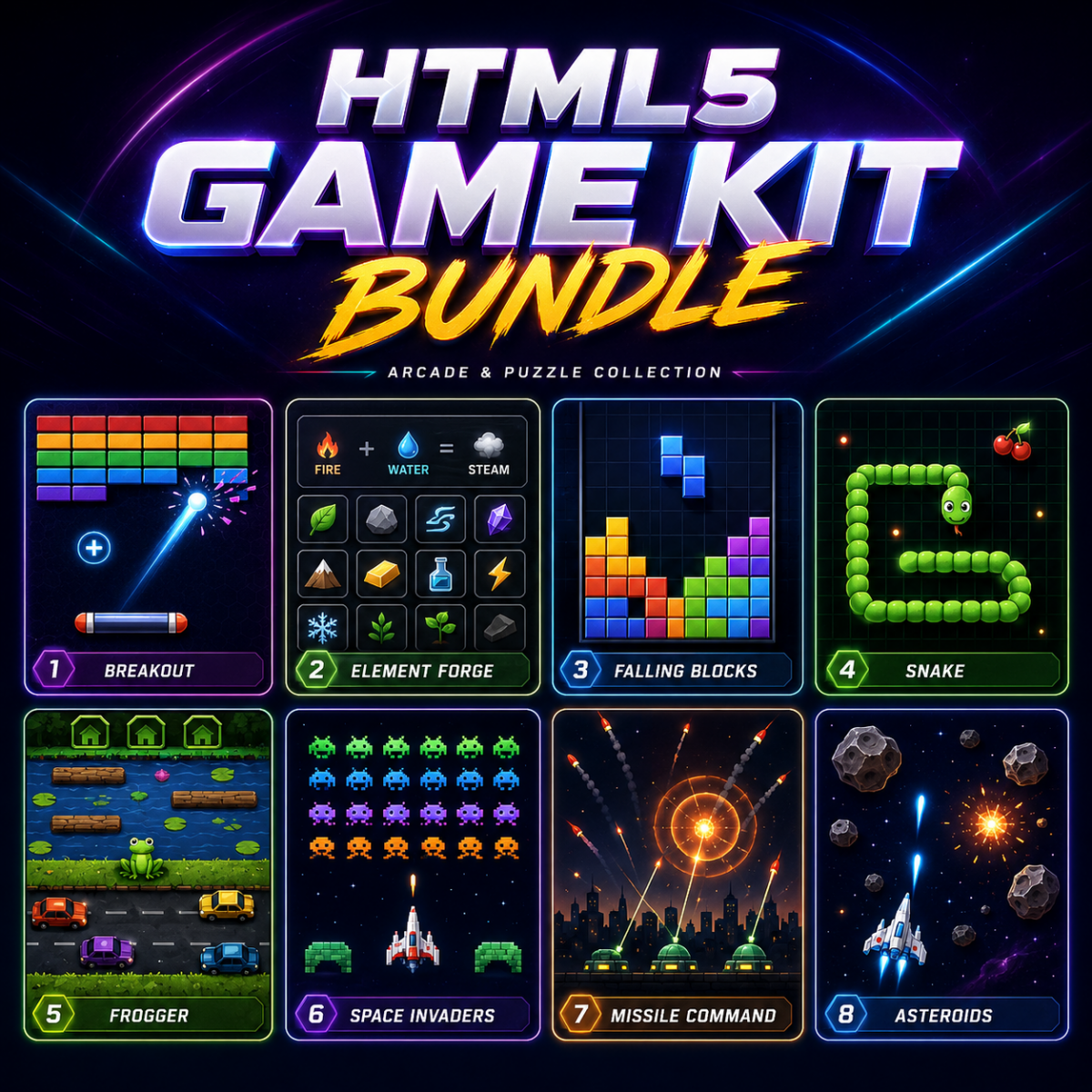 HTML5 Game Kit Bundle - Arcade & Puzzle Collection