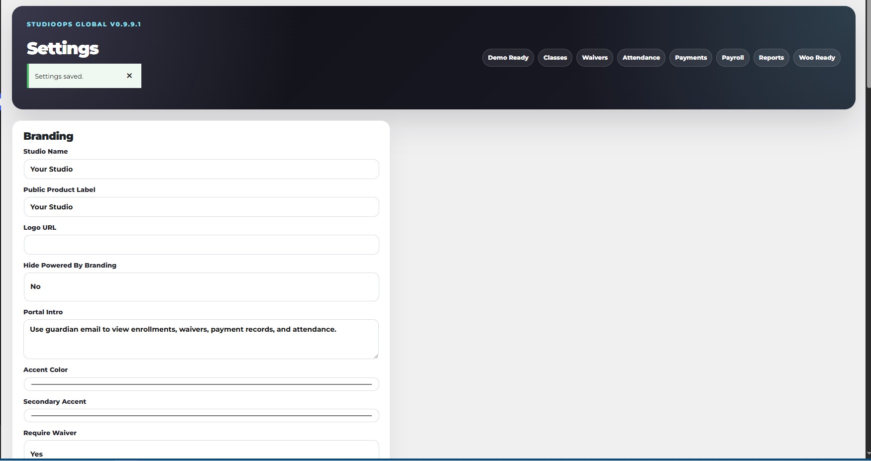 StudioOps Global settings