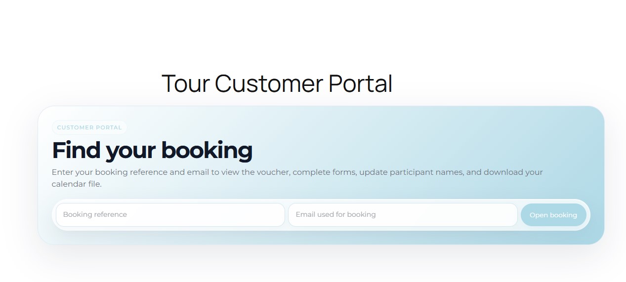 TourOps Global customer portal for booking lookup and trip details